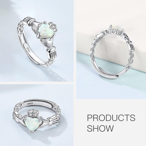 925 Sterling Silver Good Luck Celtic Twisted Knot/Claddagh Heart Birthstone Ring - Picture 5 of 6